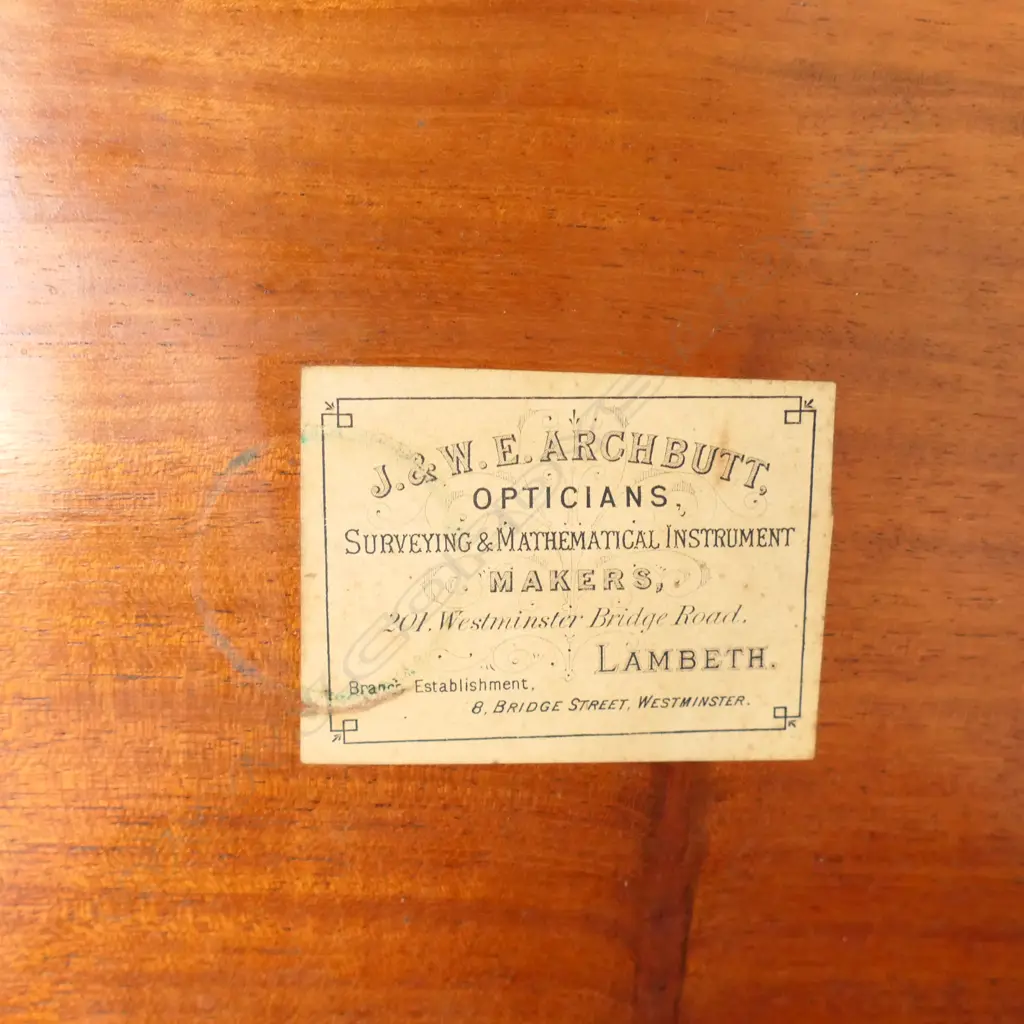 STANLEY WHITE METAL 360º PROTRACTOR  IN MAHOG CASE LABELLED J & W. E ARCHBUTT, LONDON Image 1++